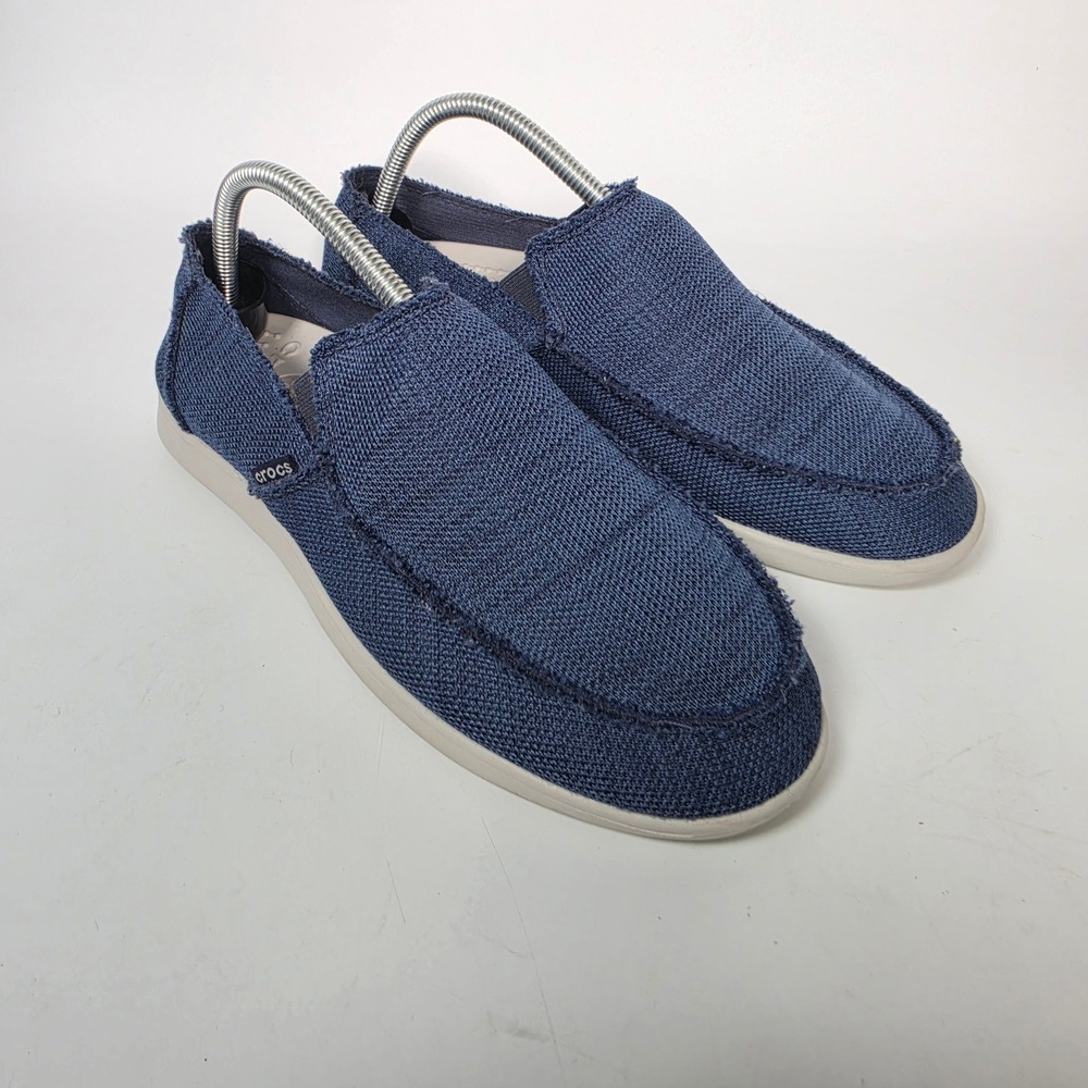 Crocs Santa Cruz Slip-On Loafers Men's 7 Navy Blue Canvas Casual